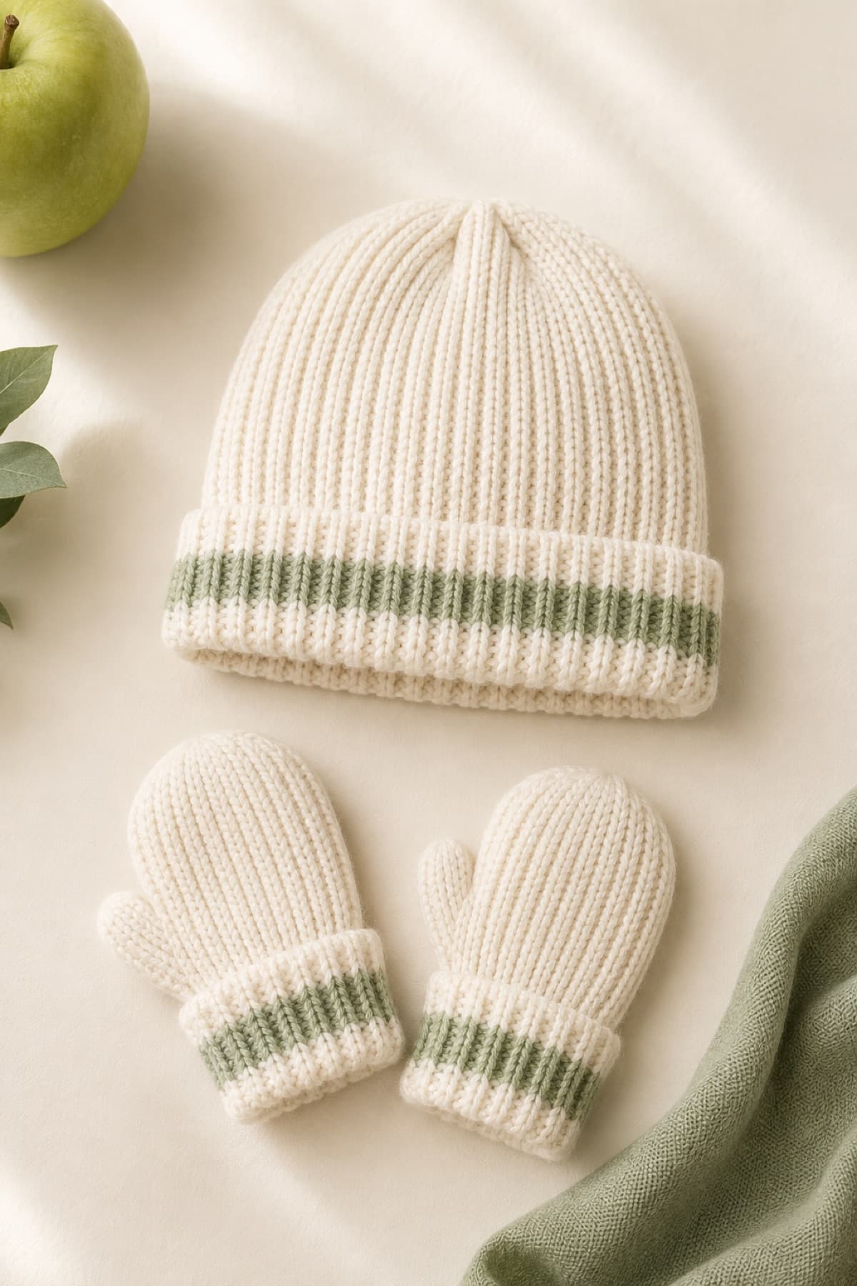 Baby Hat and Mitten Set laid flat