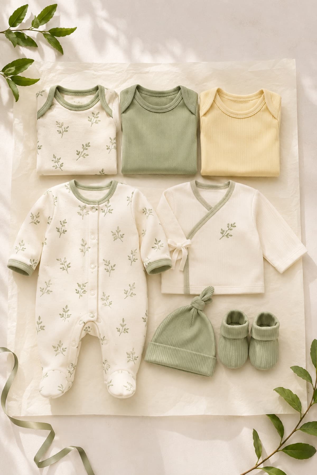 Newborn Starter Set laid flat on a cream background